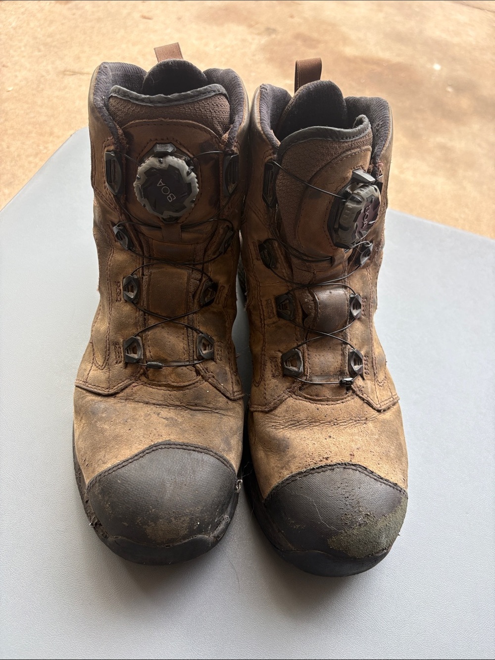 Red Wing Shoes Brown Leather Lace-Up Work Boots with Black Toe Caps